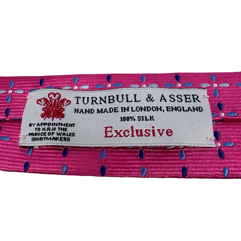 Turnbull & Asser Pink Silk Geometric Floral Tie Hand Made in England 3.5 x 56 - Picture 4 of 4